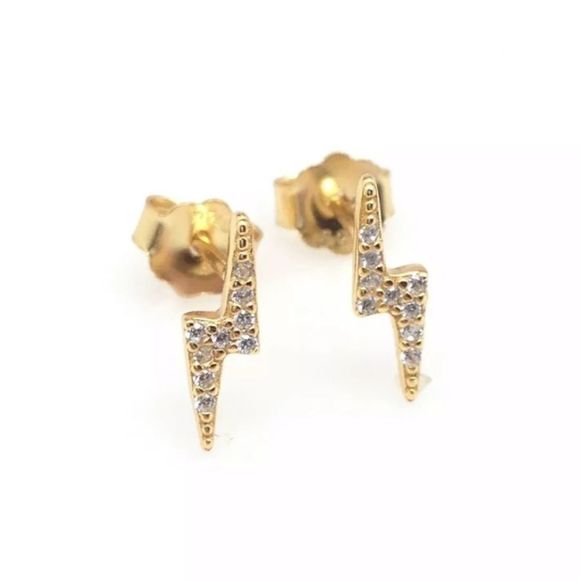 925 Sterling Silver Lightning Bolt Stud Earrings - Picture 5 of 9